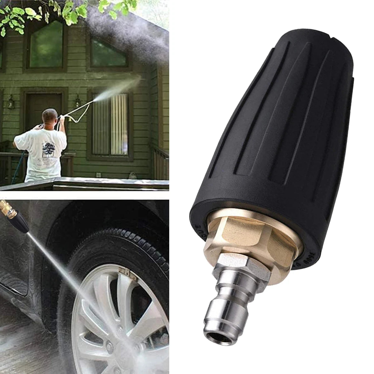 1Pcs High-Pressure Water Gun Ceramic-Core Rotating Spray Nozzle 360° Turbo Lotus Cleaning Tip 1/4 Size Supports 4000PSI Pressure