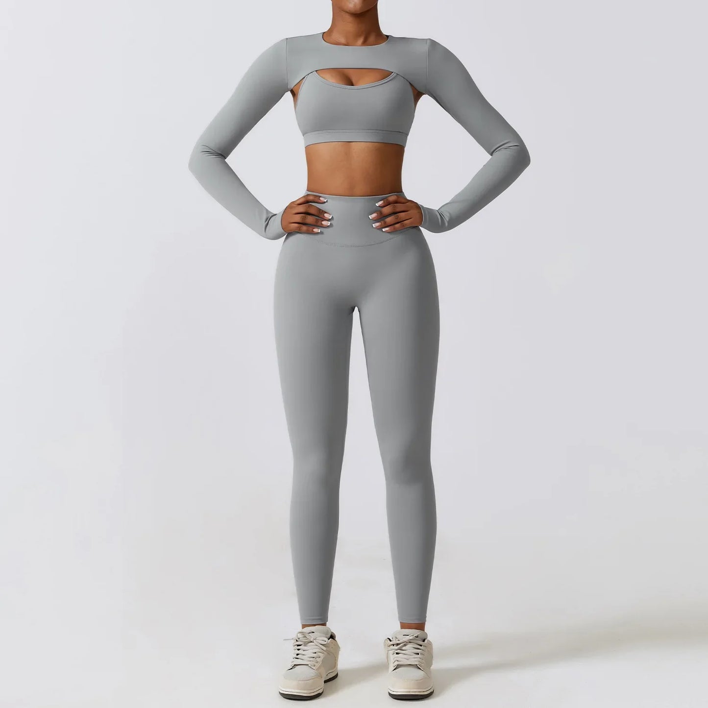 3 Pieces Fitness Yoga Set Women Solid Color Stretch Athletic Suit Sexy Bra Zipper Jacket High Waist Leggings Female Sportswear