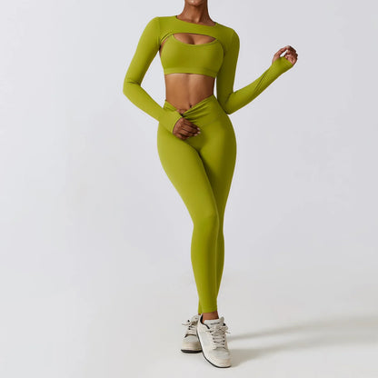 3 Pieces Fitness Yoga Set Women Solid Color Stretch Athletic Suit Sexy Bra Zipper Jacket High Waist Leggings Female Sportswear