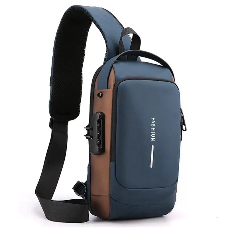 Password Lock Anti-Theft Men's Bag Men's Chest Bag Casual Sports Small Backpack Shoulder Crossbody Bag Motorcycle Bag