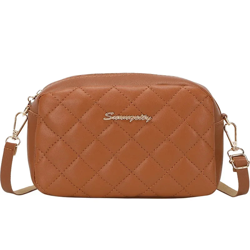 Fashion women's PU shoulder bag diamond grid camera bag solid color wide shoulder strap crossbody bag