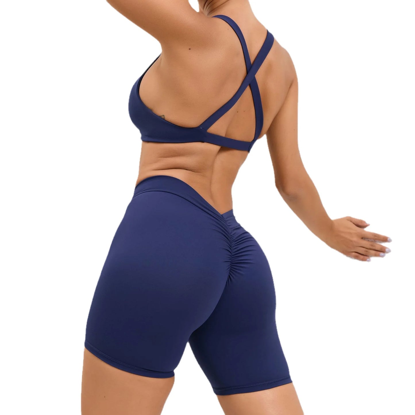 2pcs Women Yoga Sets Outfits Peach Hip Lifting Suit Neck Hanging Sports Bra Shockproof Quick Drying Shorts Set Female Tracksuit