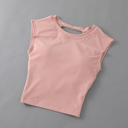 Sexy short backless fixed chest pad sports T-shirt vest women's tight quick drying sleeveless yoga top