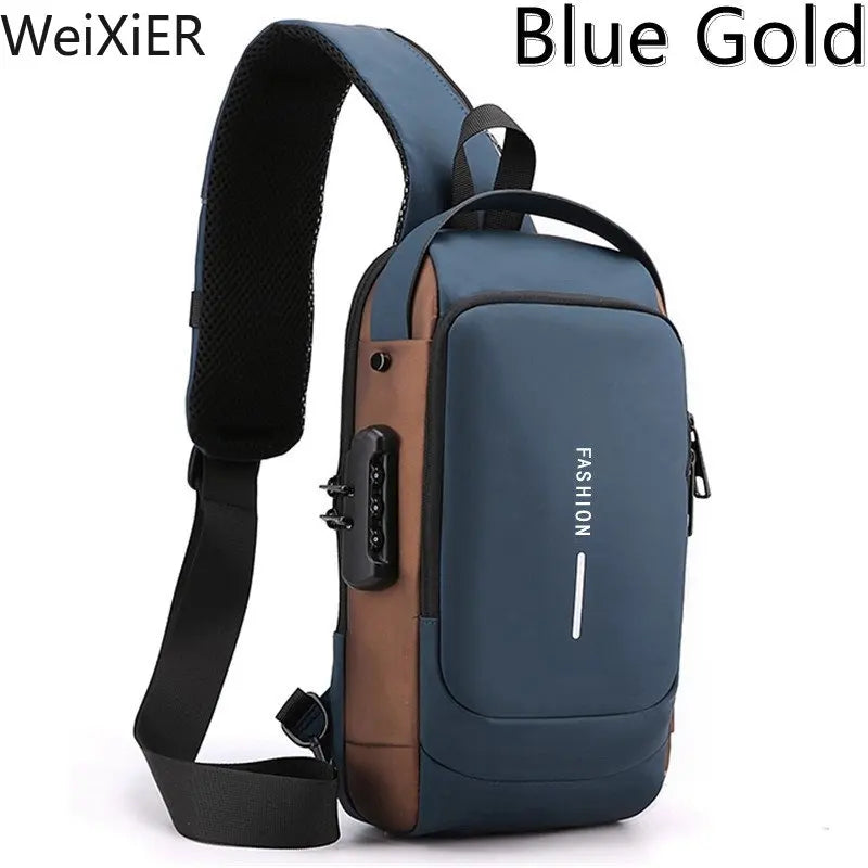 Men's Anti-theft Combination Lock Chest Bag - Adjustable Shoulder Strap, Suitable for Outdoor，and Leisure Sports, Crossbody Bag