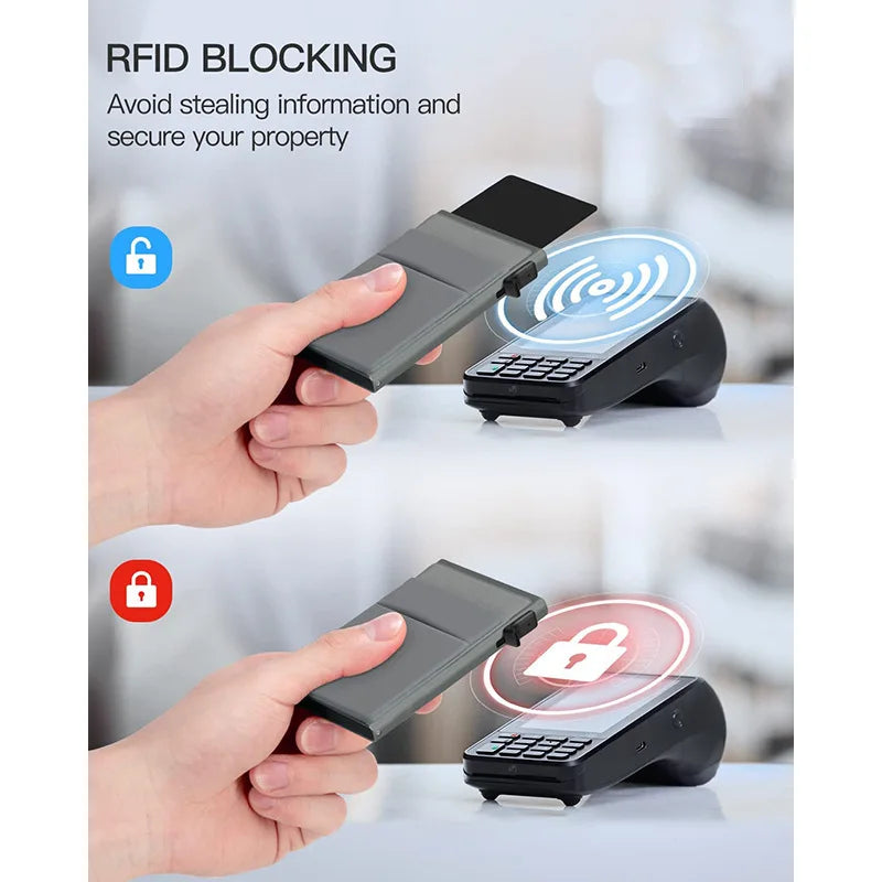 Simple Wallet Card Cover Aluminum Alloy Side Card Push Bag Automatic Large-Capacity Anti-Theft Brush Metal Box Wallet Card Clip