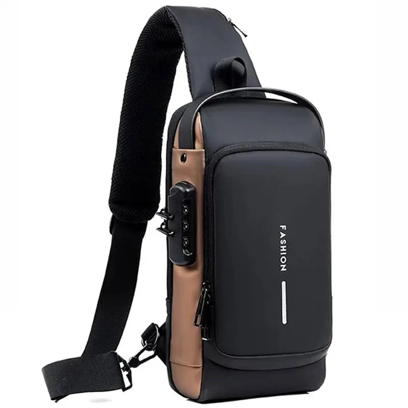 Password Lock Anti-Theft Men's Bag Men's Chest Bag Casual Sports Small Backpack Shoulder Crossbody Bag Motorcycle Bag