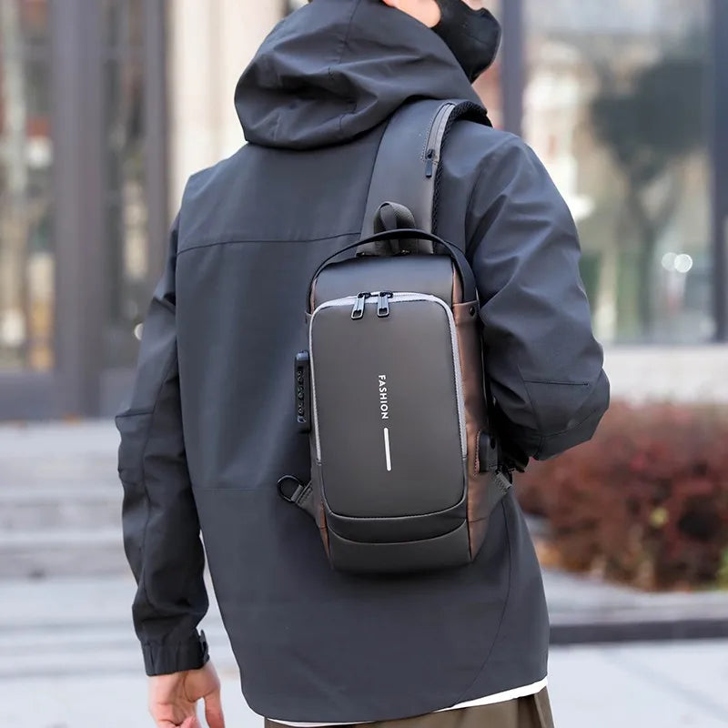 Men's Anti-theft Combination Lock Chest Bag - Adjustable Shoulder Strap, Suitable for Outdoor，and Leisure Sports, Crossbody Bag