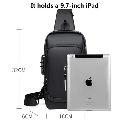 Password Lock Anti-Theft Men's Bag Men's Chest Bag Casual Sports Small Backpack Shoulder Crossbody Bag Motorcycle Bag