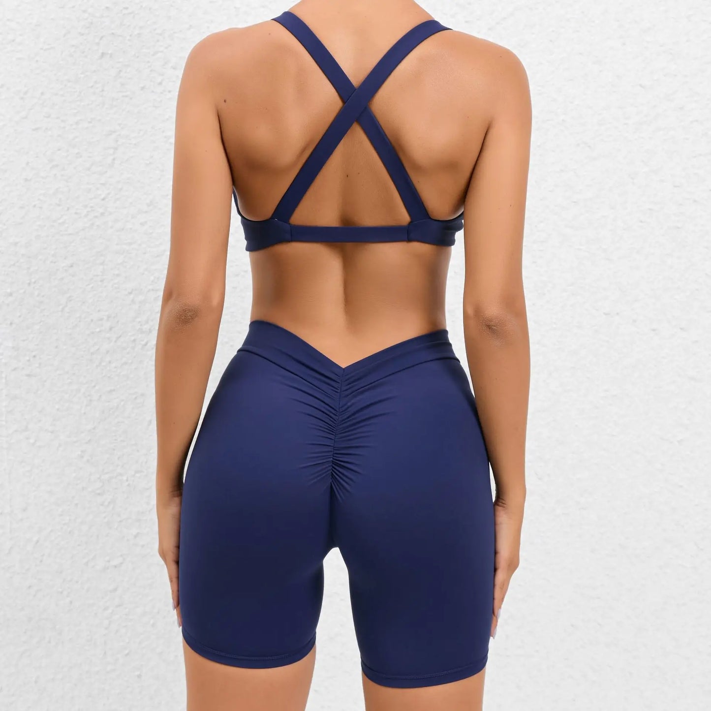 2pcs Women Yoga Sets Outfits Peach Hip Lifting Suit Neck Hanging Sports Bra Shockproof Quick Drying Shorts Set Female Tracksuit