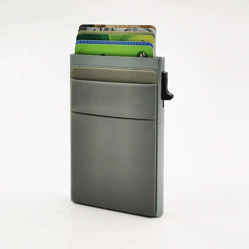 Simple Wallet Card Cover Aluminum Alloy Side Card Push Bag Automatic Large-Capacity Anti-Theft Brush Metal Box Wallet Card Clip
