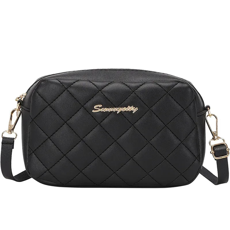 Fashion women's PU shoulder bag diamond grid camera bag solid color wide shoulder strap crossbody bag