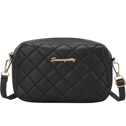 Fashion women's PU shoulder bag diamond grid camera bag solid color wide shoulder strap crossbody bag