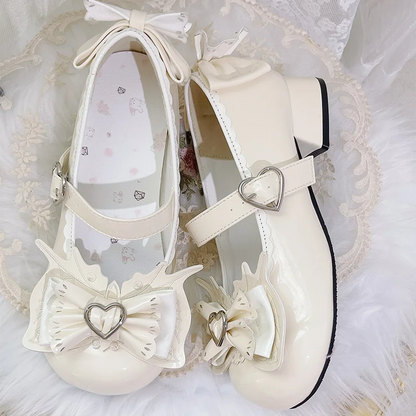 Girls Heart Cute Lolita Original Sweet Shoes Bow Design Round Head Lolita Low Heels Shoes Women's Summer Japanese Style Shoes