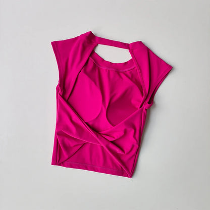 Sexy short backless fixed chest pad sports T-shirt vest women's tight quick drying sleeveless yoga top
