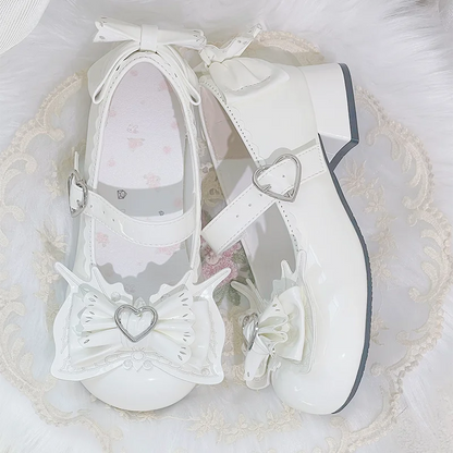 Girls Heart Cute Lolita Original Sweet Shoes Bow Design Round Head Lolita Low Heels Shoes Women's Summer Japanese Style Shoes