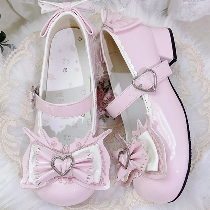 Girls Heart Cute Lolita Original Sweet Shoes Bow Design Round Head Lolita Low Heels Shoes Women's Summer Japanese Style Shoes