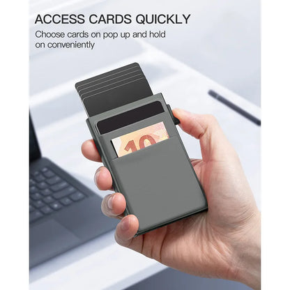 Simple Wallet Card Cover Aluminum Alloy Side Card Push Bag Automatic Large-Capacity Anti-Theft Brush Metal Box Wallet Card Clip