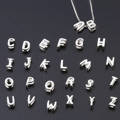 1PCS 925 Sterling Silver Letter Beads Silver Charms A-Z DIY Loose Initial Alphabe Letter Beads Fit Women Bracelet Making
