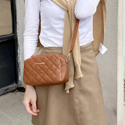 Fashion women's PU shoulder bag diamond grid camera bag solid color wide shoulder strap crossbody bag