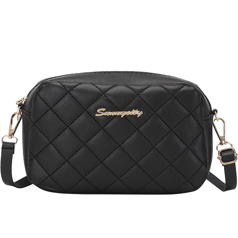 Fashion women's PU shoulder bag diamond grid camera bag solid color wide shoulder strap crossbody bag