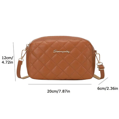 Fashion women's PU shoulder bag diamond grid camera bag solid color wide shoulder strap crossbody bag